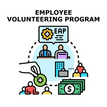 Employee volunteering program engaging staff in community service 库存插图