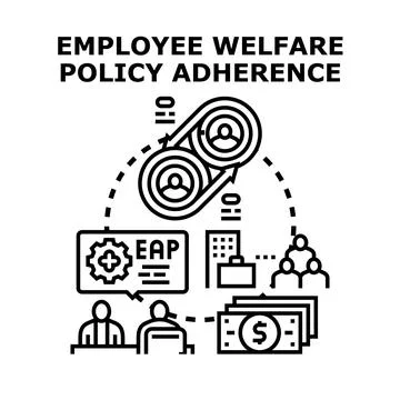 Employee welfare policy adherence supporting workplace benefits Stock Illustration