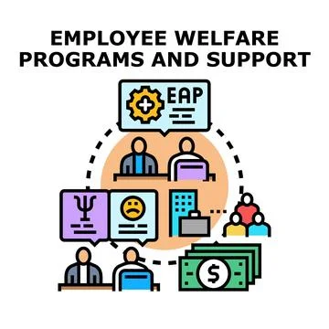Employee welfare programs offering support and benefits Stock Illustration