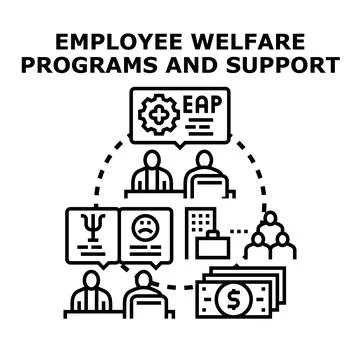 Employee welfare programs offering support and benefits Illustrazione stock