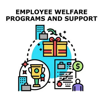 Employee welfare programs offering support and benefits Illustrazione stock