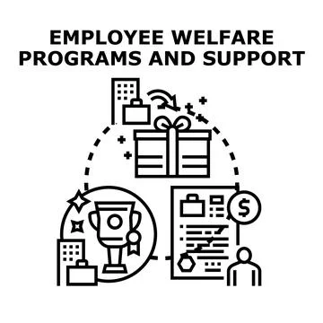Employee welfare programs offering support and benefits Stock Illustration