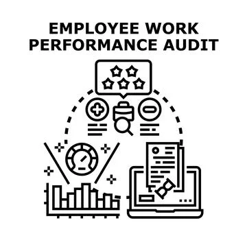 Employee work performance audit reviewing business metrics Stock Illustration