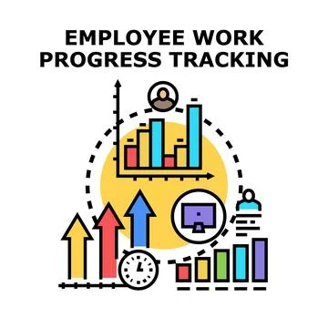 Employee work progress tracking and performance analytics Stock Illustration