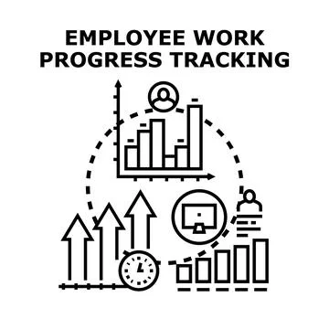 Employee work progress tracking and performance analytics Stock Illustration