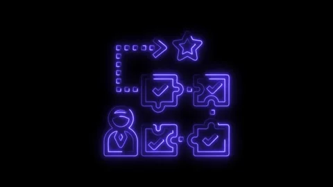 Employee workflow process with task completion neon illustration Stock Footage 308193844