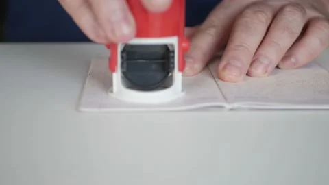 Employee Working at Border Customs Checking Travel Documents and Passport. Vídeo Stock 159558256