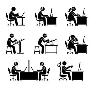 Employee working with computer and laptop at office.  스톡 일러스트