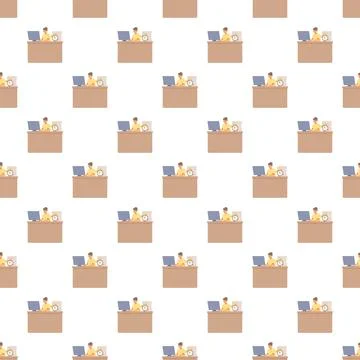 Employee working at a computer desk pattern Stock Illustration