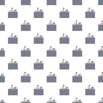 Employee working at desk seamless pattern background Stock Illustration