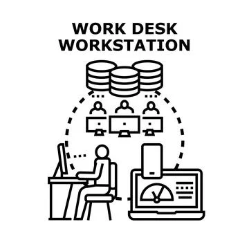 Employee working on digital data network workstation Stock Illustration
