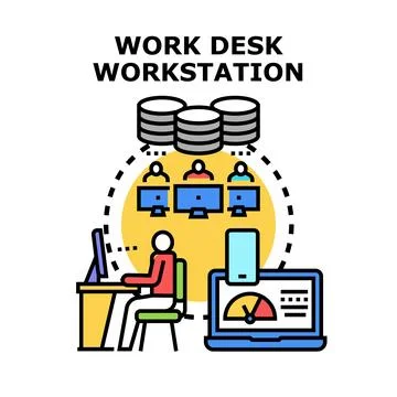 Employee working on digital data network workstation Stock Illustration
