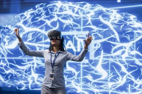 Employee working in high tech lab, developing AI machine learning 写真素材