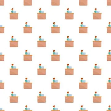 Employee working on laptop seamless pattern background Illustrazione stock