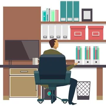 Employee working with paper folder at workspace Stock Illustration