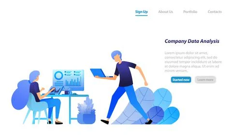 Employees analyze company statistical data. search for and solve corporate pr イラスト素材