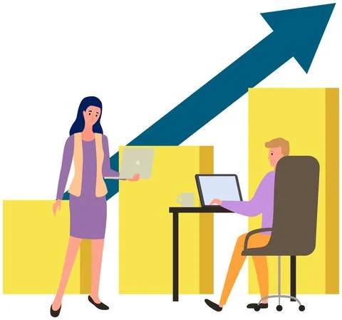 Employees analyze growth of statistical indicators. Data analysis research Stock Illustration