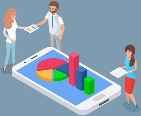 Employees analyze statistical indicators, business data. Characters work with Stock Illustration