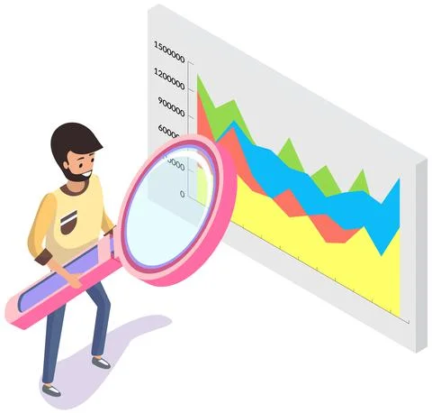 Employees analyze statistical indicators, business data. Characters work with Stock Illustration