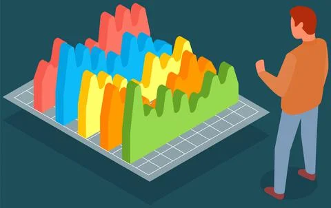 Employees analyze statistical indicators, business data. Characters work with Stock Illustration