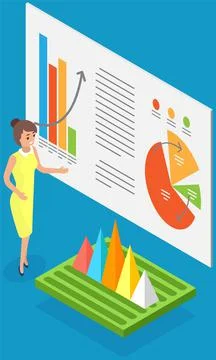 Employees analyze statistical indicators, business data. Characters work with Stock Illustration