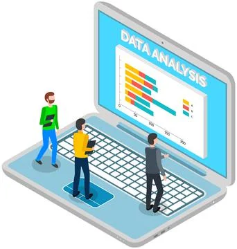 Employees analyze statistical indicators, business data. Characters work with Stock Illustration