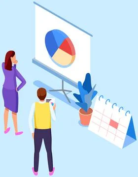 Employees analyze statistical indicators, business data. Characters work with Stock Illustration