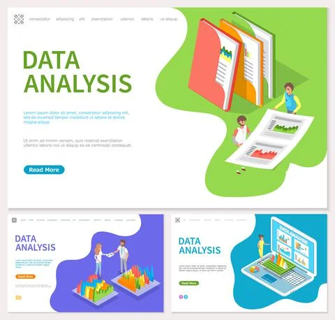 Employees analyze statistical indicators, business data. Characters work with Stock Illustration