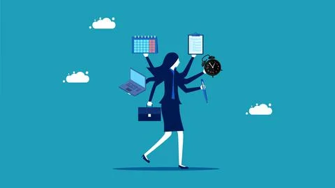 Employees are multitasking at the same time. business woman busy with work Stock Illustration