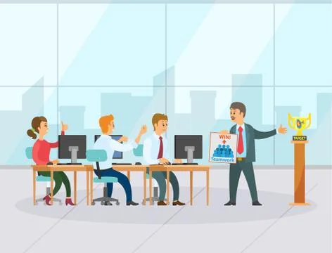 Employees Creative Strategy, Teamwork Win Vector Stockillustratie