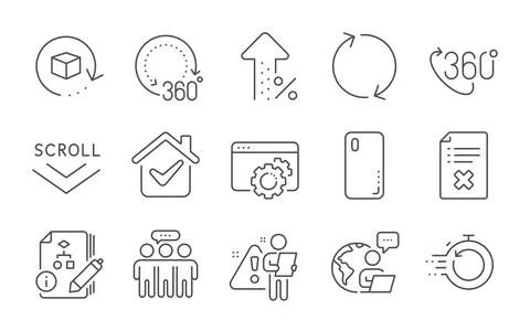 Employees group, Return package and Scroll down icons set. 360 degree, Refresh Stock Illustration