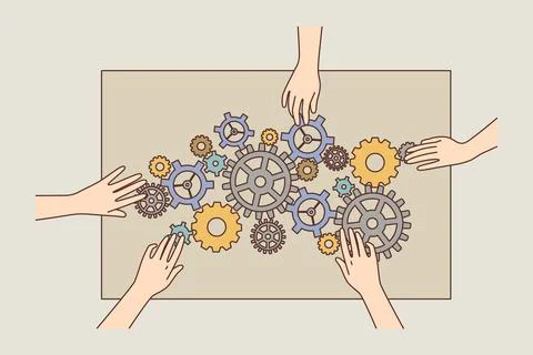 Employees hands connect cogwheels Stock-Illustration
