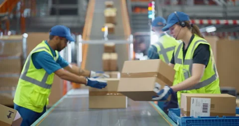 Employees Loading Parcels in Sorting Center Video stock 319005127