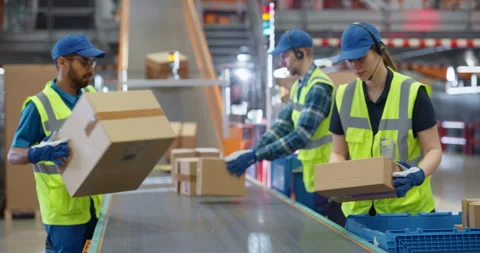 Employees Loading Parcels in Sorting Center 스톡 동영상 319005288