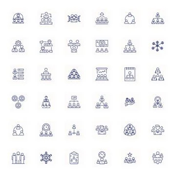 Employees Pixel Optimized Vector Set with 36 64x64 Regular Bold Outline Icons Stock Illustration