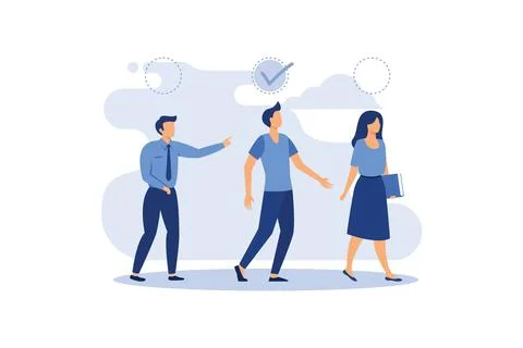 Employees with a plan in the form of a check mark above their head, Successfu Stock Illustration