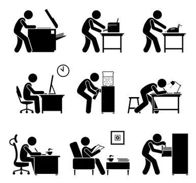 Employees using office equipments in workplace. Stock Illustration