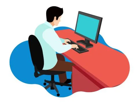 Employees work in the office with computer Stock Illustration