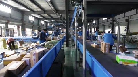 Employees work at the sorting centre of an express company Stock Footage 56754063