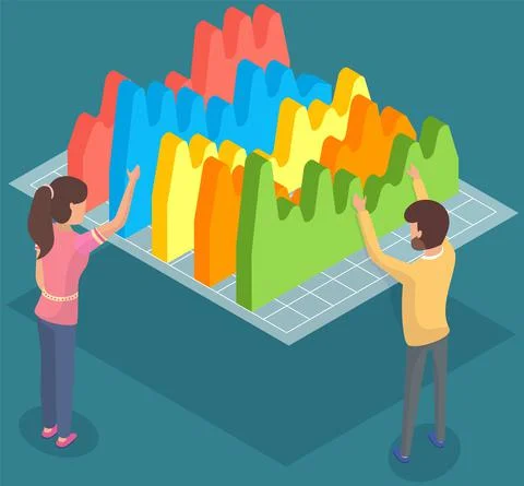 Employees work with statistical indicators, graphs, diagrams. Business finance Stock Illustration