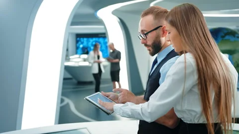 Employees working on the development of new idea software in a modern design Stock Footage 92278381