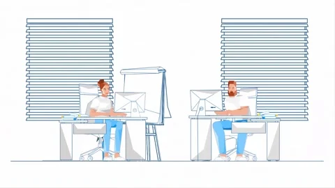 Employees Working at Their Computers in Office 2D Animation Vídeo Stock 278350380