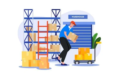 Employees working in the warehouse Stock Illustration