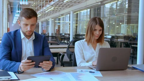 Employees works in open space office Stock Footage 113452915