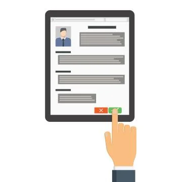 Employer on the tablet looking resume. Stock Illustration