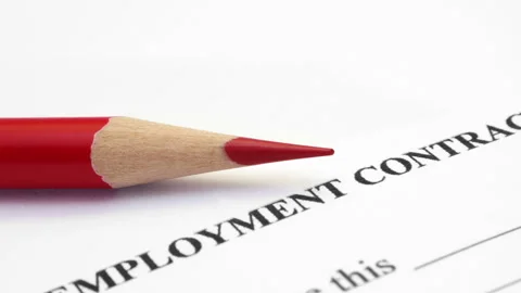 Employment Contract Document with Red Pencil Close-Up Stock Footage 335416228