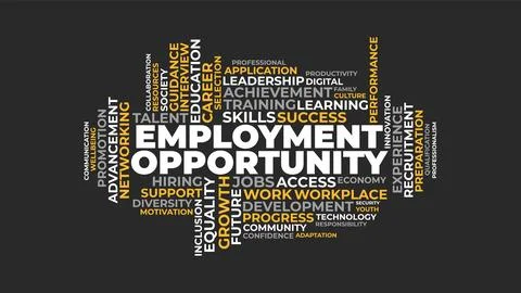 Employment Opportunity Word Cloud Vector Concept on Dark Background Stockillustratie