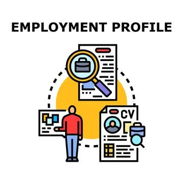 Employment profile concept with applicant evaluating career opportunities Stock Illustration