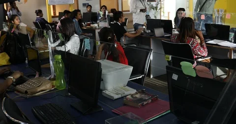 Employs with computer in office Stock Footage 91026302
