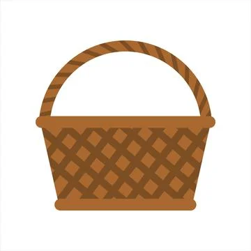 Emplty wicker basket with handle. Flat illustration. Stock Illustration